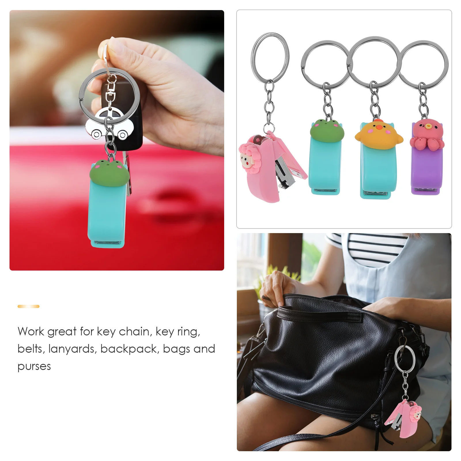4Pcs Mini Animal Stapler Key Ring Cute Stationery Set for Office School Home Portable Staplers Student Gift Idea
