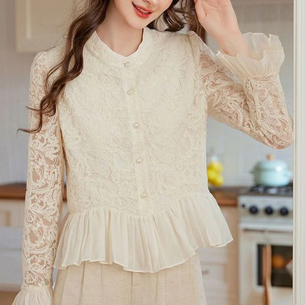 

New Chinese style embroidered shirt women's 2026 spring new ruffle edge long sleeve short coat top