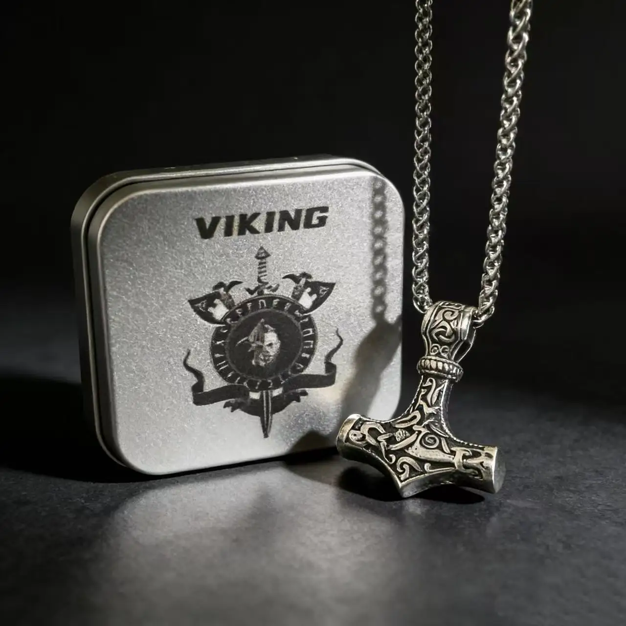 316L Edelstahl Nordic Odin Viking Rune Anhänger Kette Halskette Für Männer Vintage Mjolnir Schmuck Zubehör Geschenk Box – Detail 8