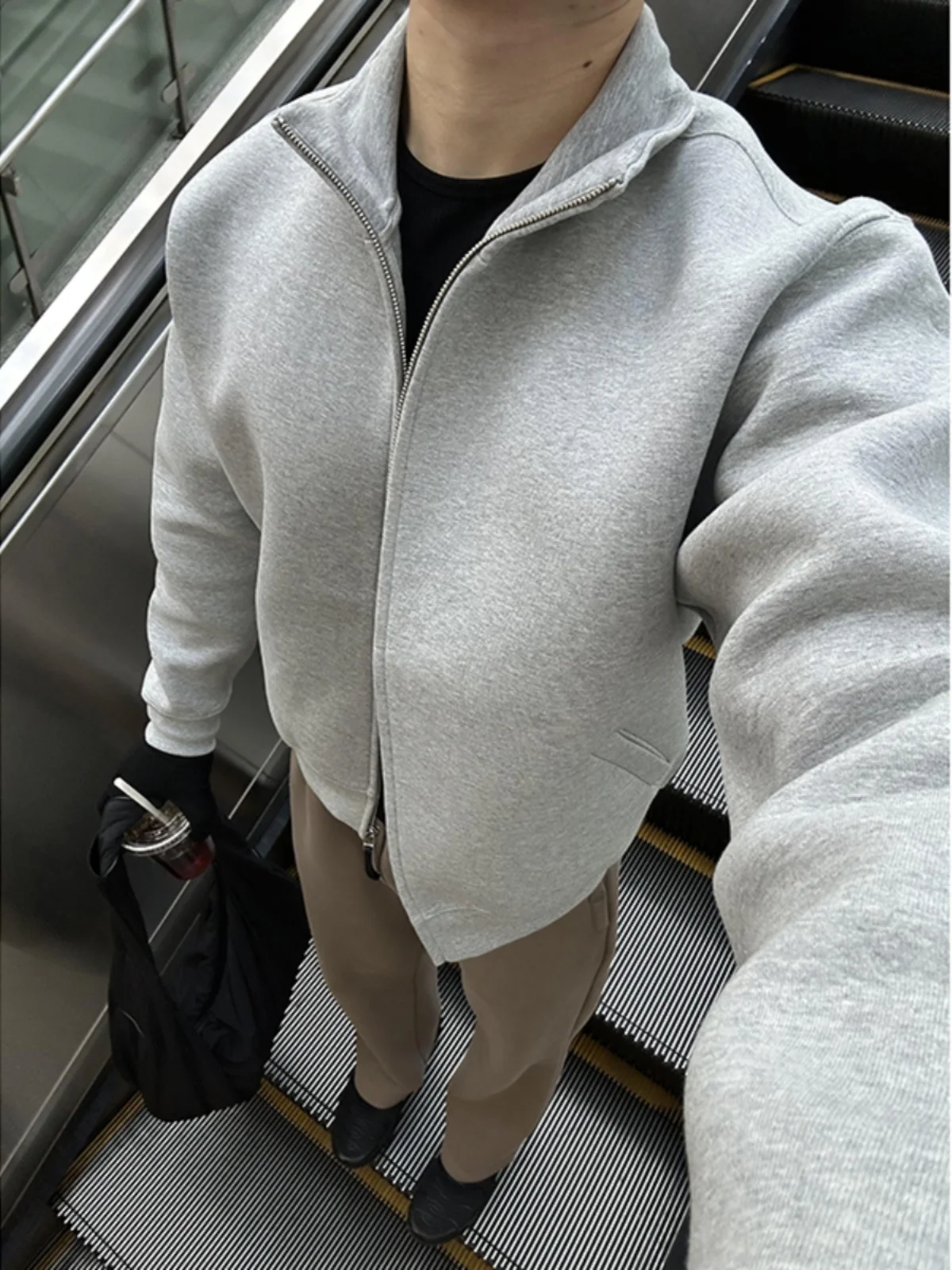 

ay Zipper Stand Collar Sweatirt Men's Winter Faionable Casual Long Sve irt American Retro Heavyweight Jaet