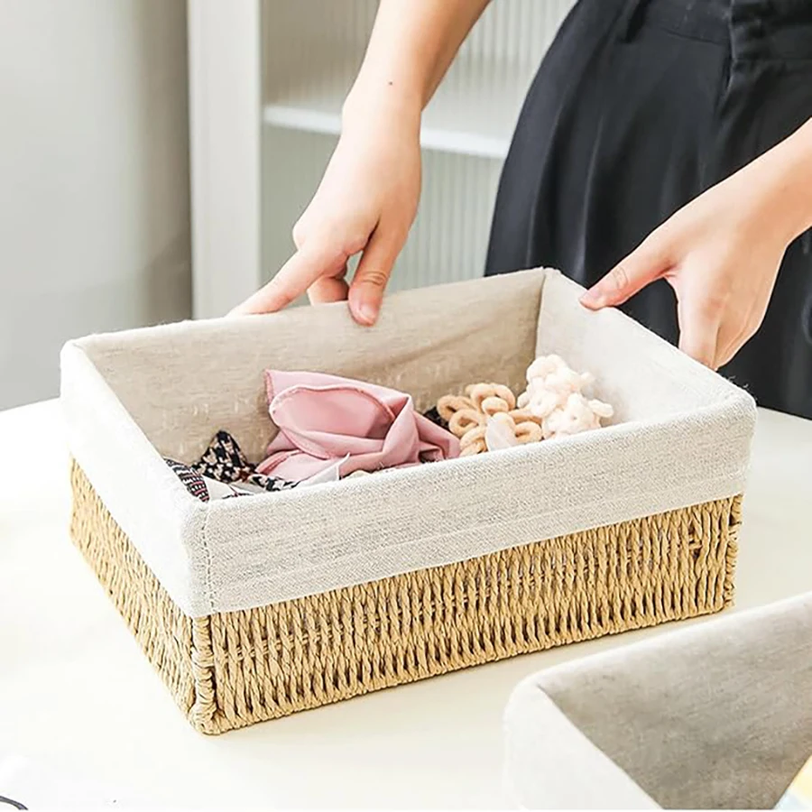 1Pc Woven Desktop Storage Baskets - Drawer Storage Baskets - Large Capacity Storage Baskets - For Shelf Organization And Storage