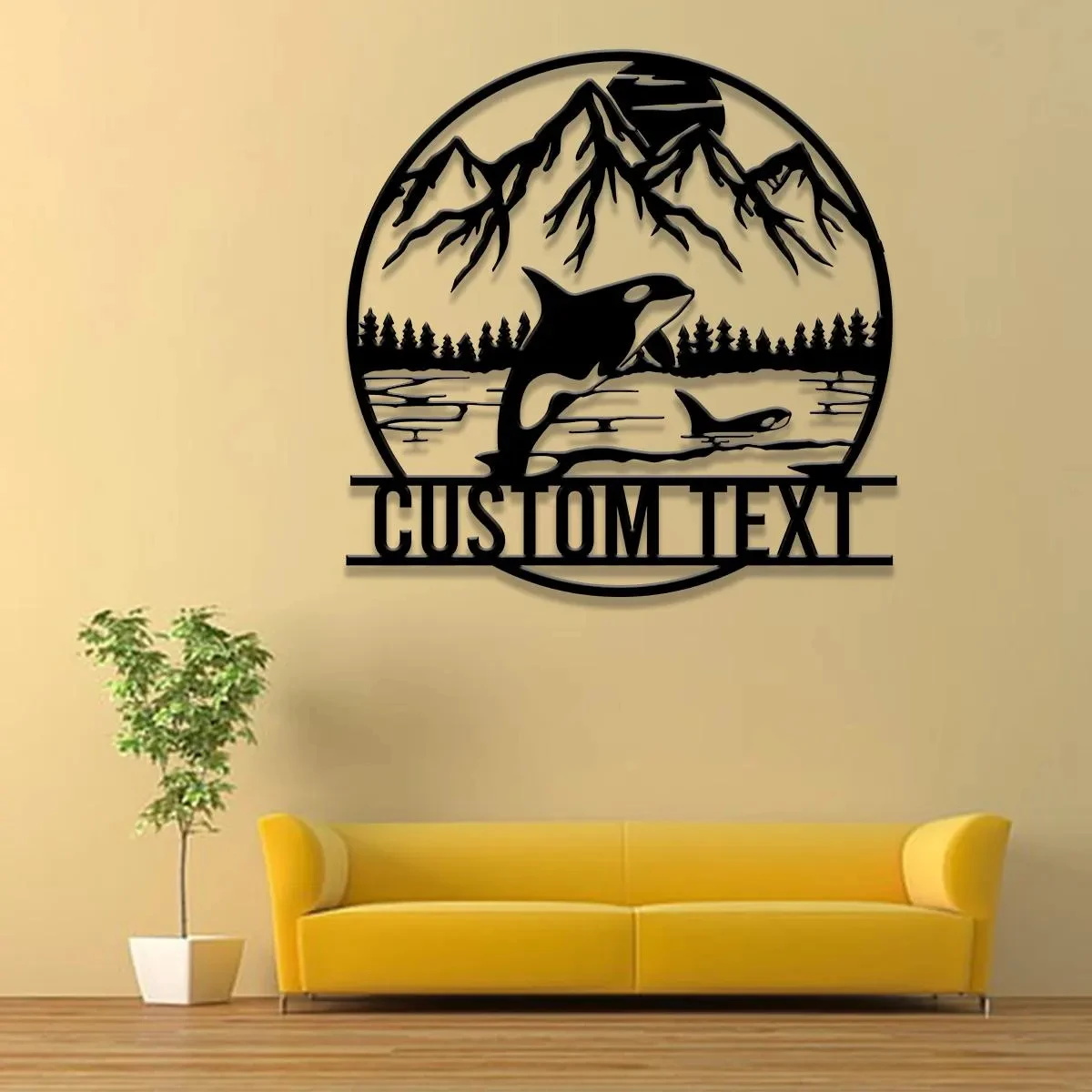 Custom Mountain Orca Metal Sign Personalized Whale Wall Art Ocean Wildlife Decor Rustic Cabin &