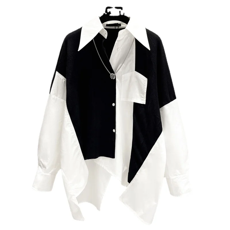 SuperAen New Design Stitching Shirts Casual Loose Long-sleeved Fake Two-piece Tops Oversize Women Shirts