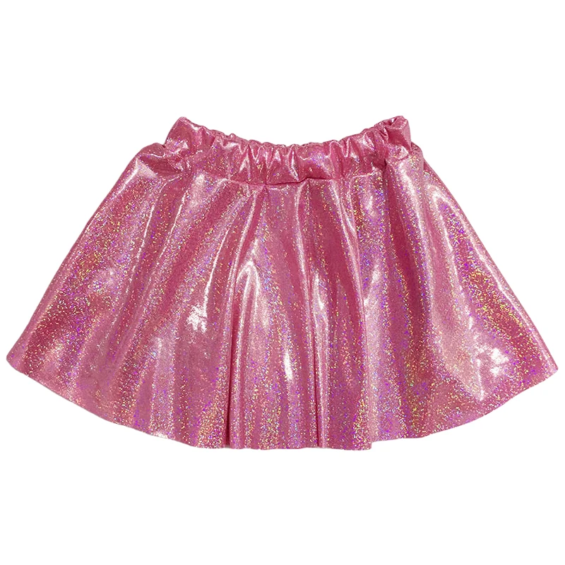 Kids Girls Glossy Skirt Metallic Flared Pleated Mini Dance Shiny High Elastic Skirt Hip Hop Costumes for Children Dance Stage