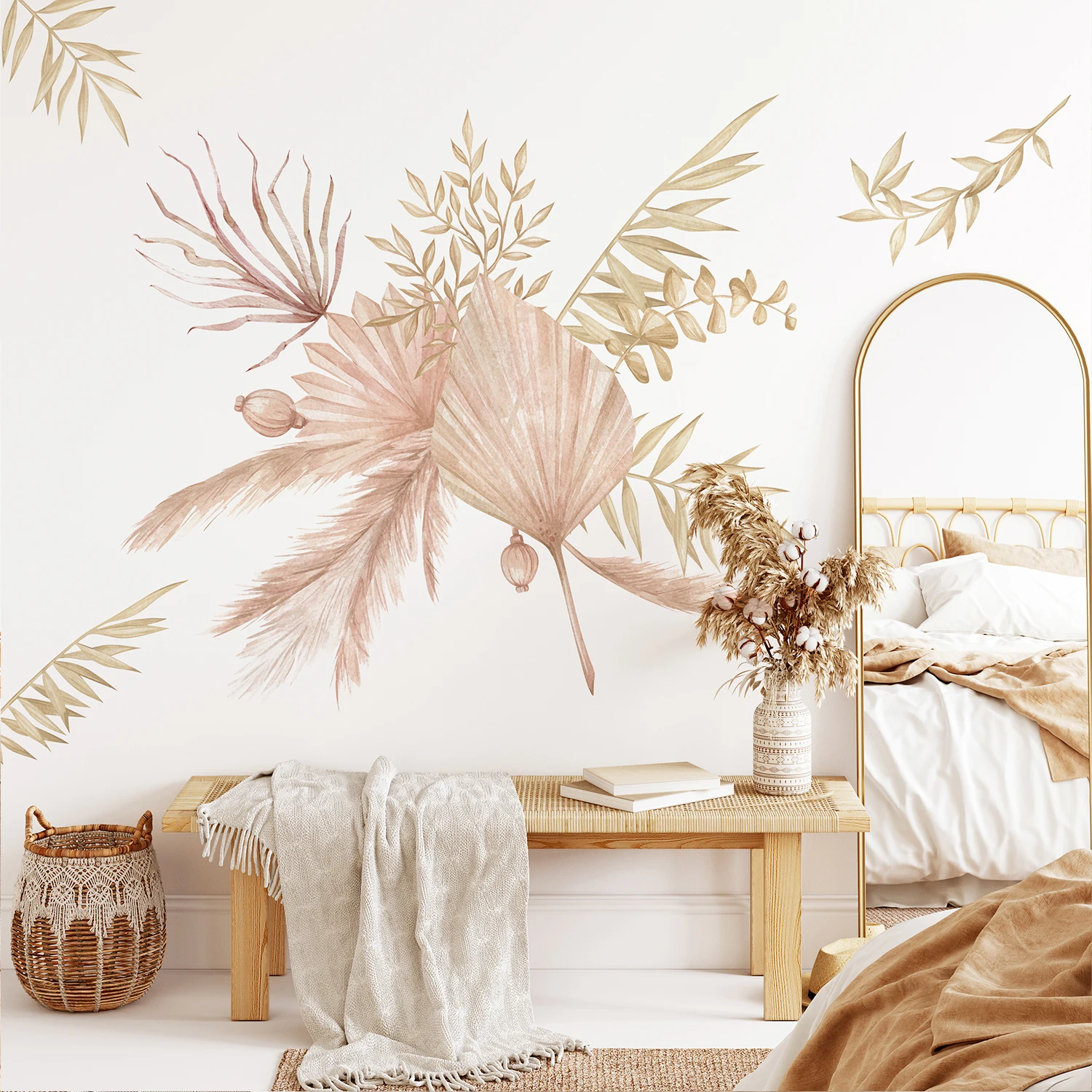 

Boho Leaves Wall Stickers for Kids Rooms Living Room Golden ear of Wheat Wall Decal self adhesive wallpaper Baby Room Decoration