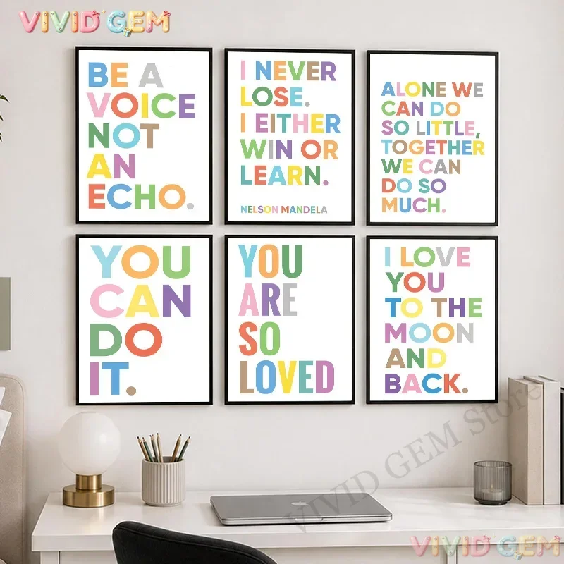 VIVID GEM Quotes For Kids Inspirational Print Teacher Toddler Poster Positive Energy Sentence Printable Wall Art Classroom Ho