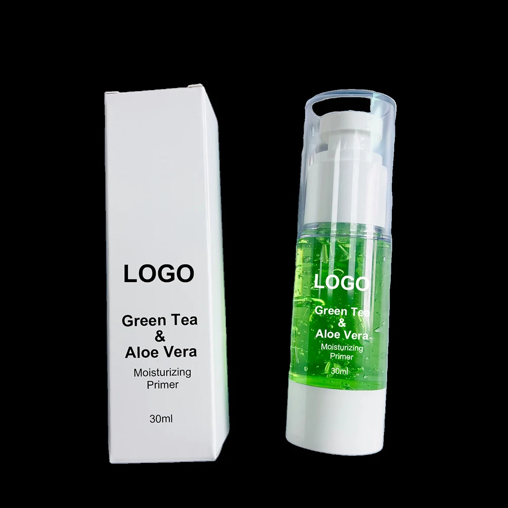 Base de maquiagem facial Primer, chá verde, aloe vera, duradouro, controle de óleo hidratante, nutrição, private label, logotipo personalizado, atacado