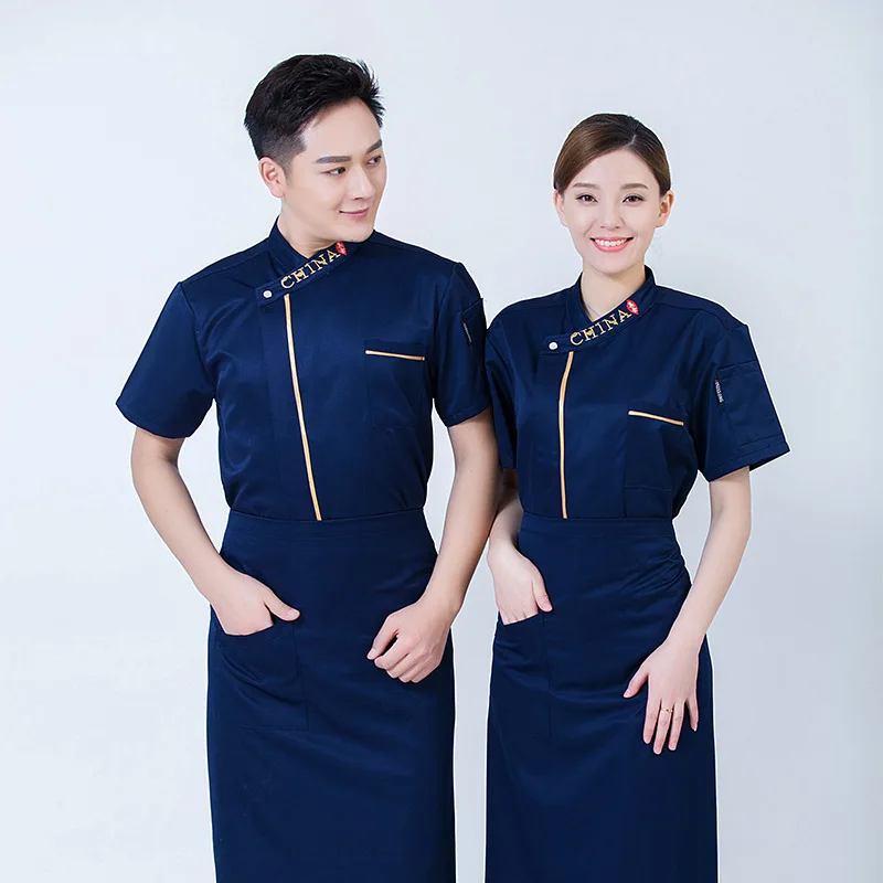 Western Restaurant Chef Uniform Men's Kitchen Restaurant Kitchen Chef Overalls Short Sleeve Summer Breathable Thin Chinese Style