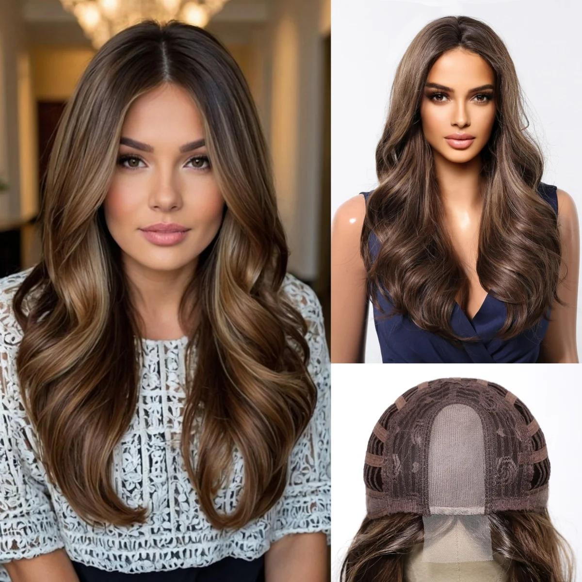 Brown Lace Front High Quality Synthetic Wig For Women Long Body Wavy Brown Hair Glueless Front Lace Wig High Density Lace Wigs