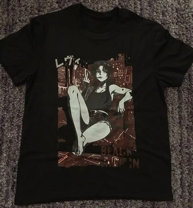 Revy Black Lagoon Anime Two Hand Graphic T-Shirt Cotton Men Women Streetwear Tee