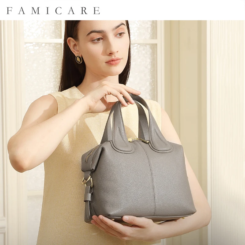 

New Ladies Fashion First Layer Cowhide Boston Bag Women's Daily Versatile Soft Leather Handbag Girls Single Shoulder Crossbody