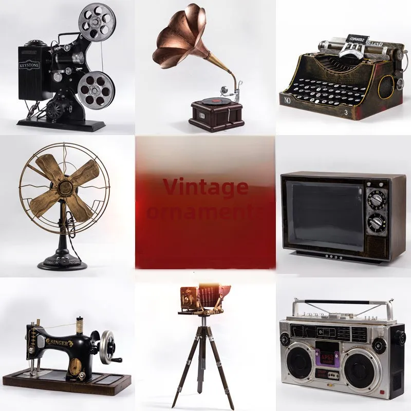 

Retro Nostaic Old Object Model Bla And White Television Record Player Phone Desktop Decorations Creative Handmade Iron Art