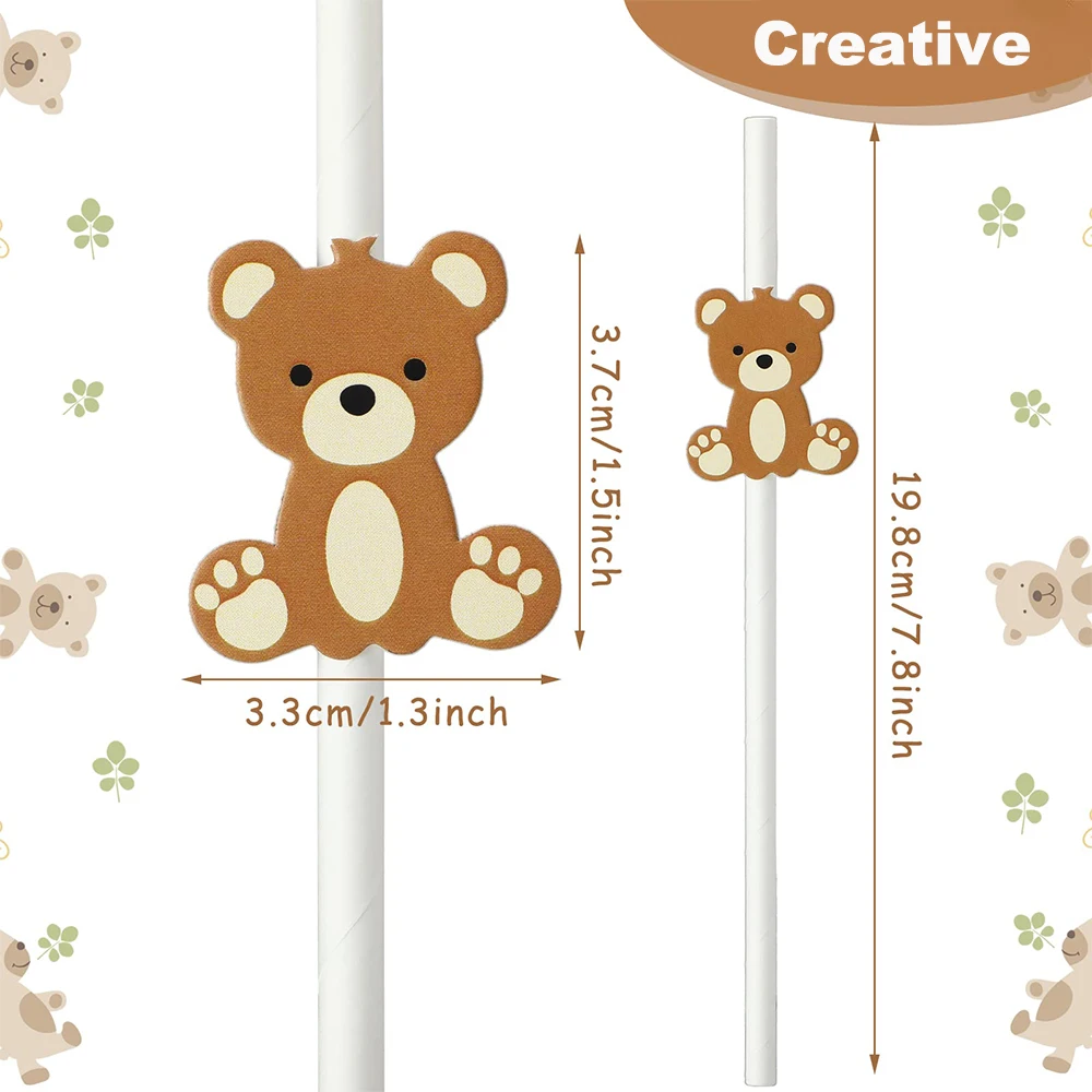 10/20/30Pcs Teddy Bear Paper Straws Cute Brown Bear Disposable Drinking Straw for Birthday Baby Shower Party Decoration Supplies