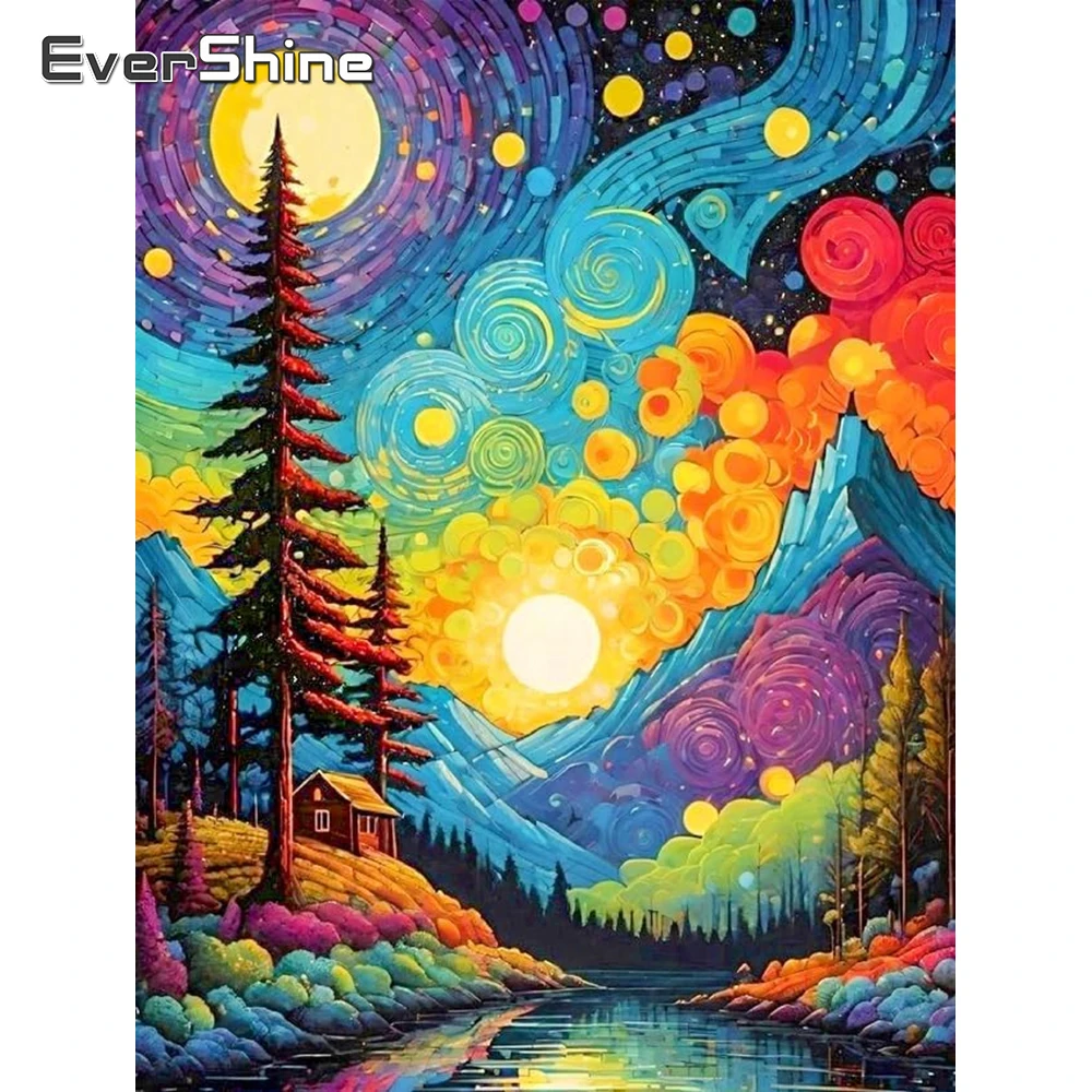 Evershine Sonnenuntergang Diamant Stickerei Baum Malerei Landschaft DIY Vollquadrat Rund Diamant Mosaik Bild Strass Wandkunst