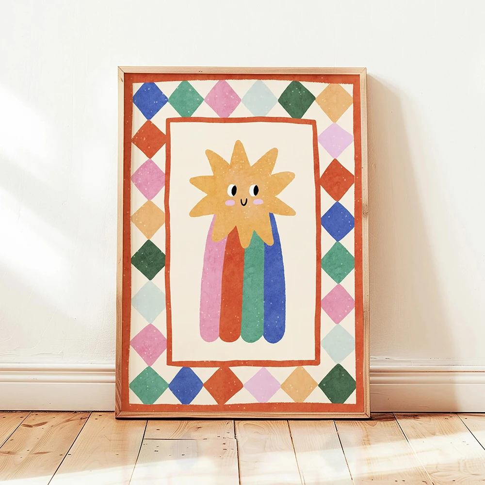 Shooting Heart Print Colorful Star Rainbow Kids Playroom Poster Nursery Toddler Wall Decor Sunshine