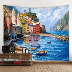 Sea view oil painting printed tapestry wall hanging living room bedroom wall decoration outdoor picnic bed sheets beach mats