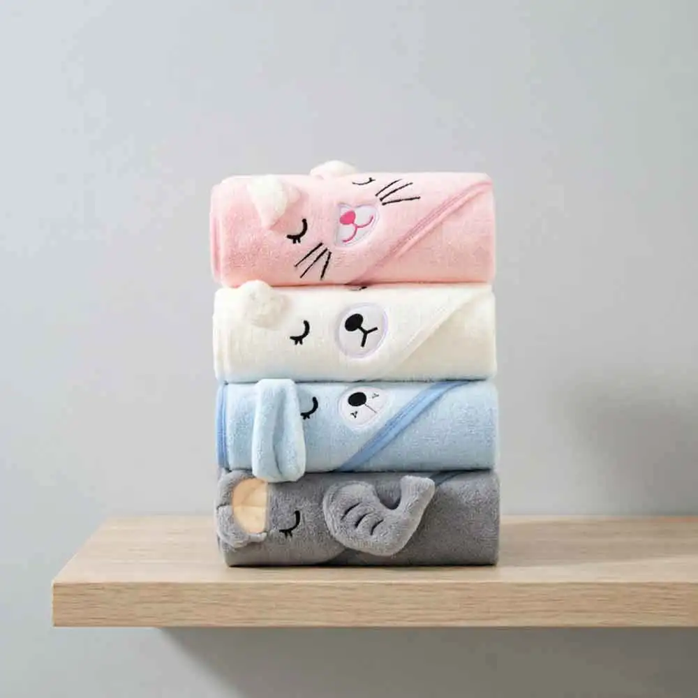 vvocci Boy Girl Blankets Swaddle Bathrobe Toddler Infant Bath Towel With Hood Cartoon Coral Fleece Towel Blanket Newborn Kids