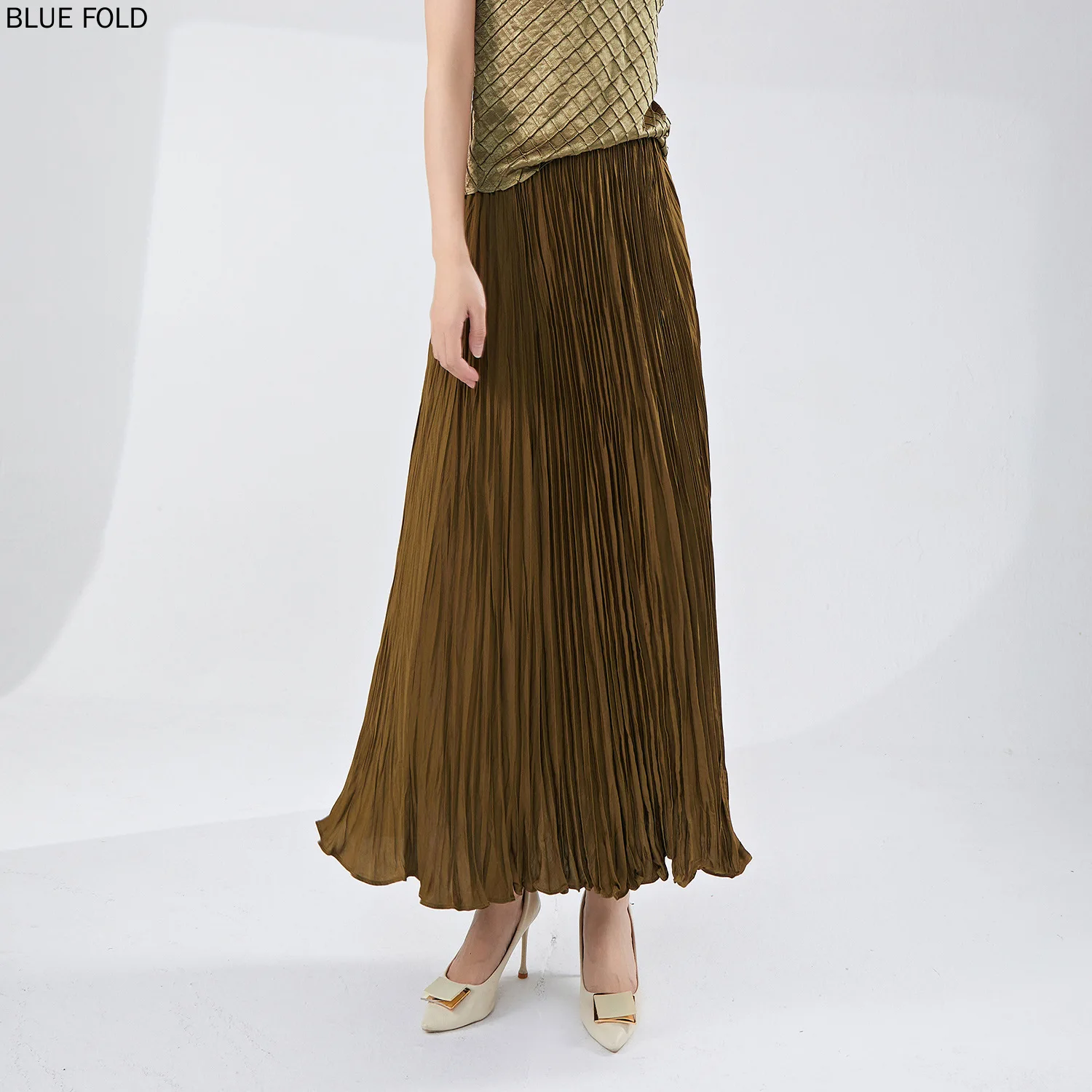 MIYAKE-Pleated Skirt for Women, Elastic Waist, A-line, Loose, Wide Hem, Long, Drape, High-End, New Style, Summer