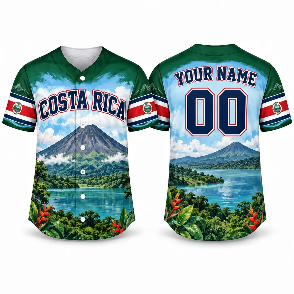 DIY Costa Rica Natural Jerseys Shirt with Red Blue White Details Baseball Jersey Personalized Shirts for Casual Group Events