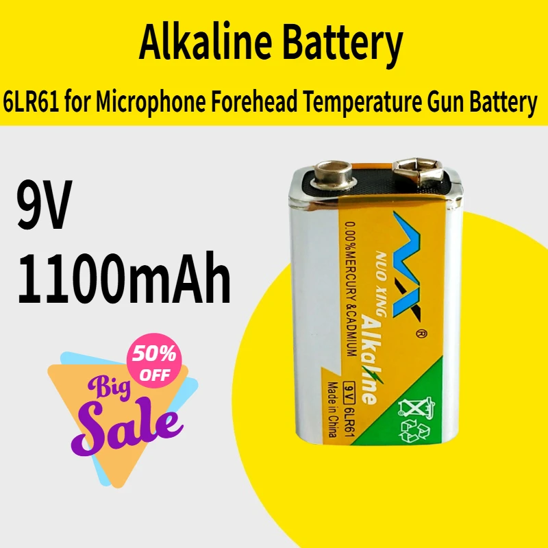 

9V 1100mAh Alkaline Battery 6LR61 9V for Microphone Forehead Temperature Gun，Multimeter Battery