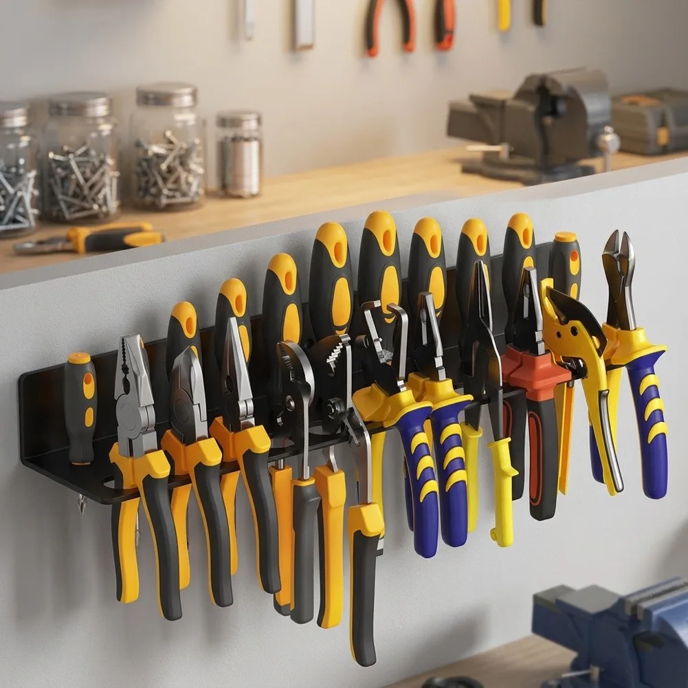 Wall Mount Tool Organizer Rack for Screwdrivers Wrenches Pliers - 40 for x 12.7 for x 4.4 cm Thick Metal Garage Storage Solution