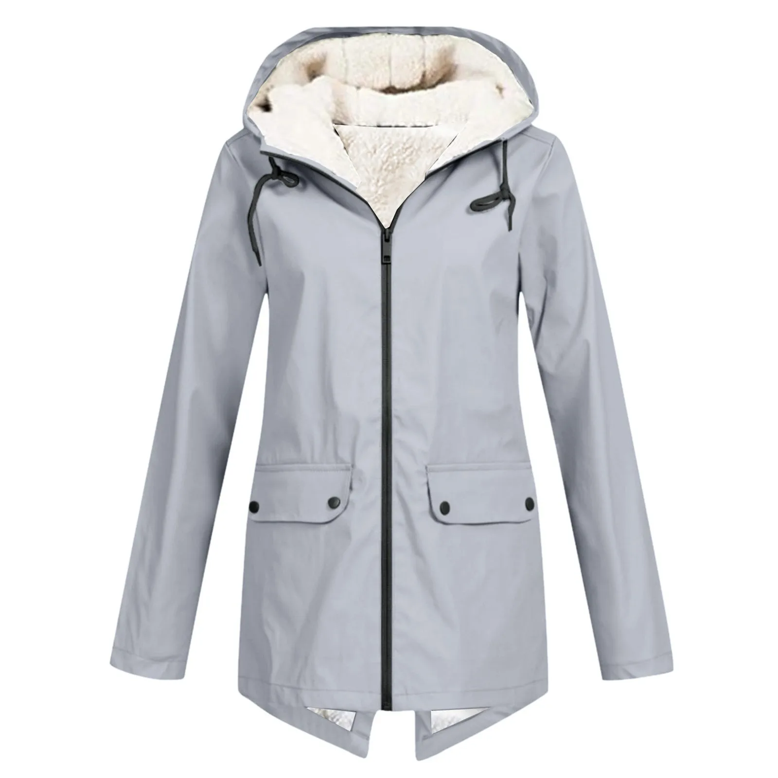 Women Plus Size Plush Solid Stripe Rain Jacket Outdoor Plus Waterproof Hooded Raincoat Windproof Abrigos Mujer Invierno Chamarra