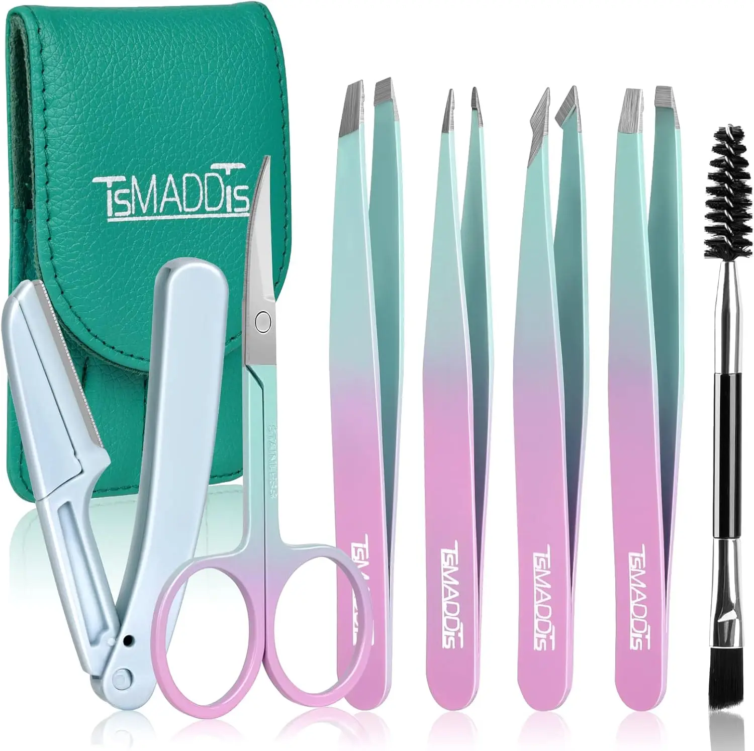 

7-Piece Precision Tweezer Set for Women's Facial Hair, Includes Curved Scissors and Eyebrow Razor for Ingrown Hair