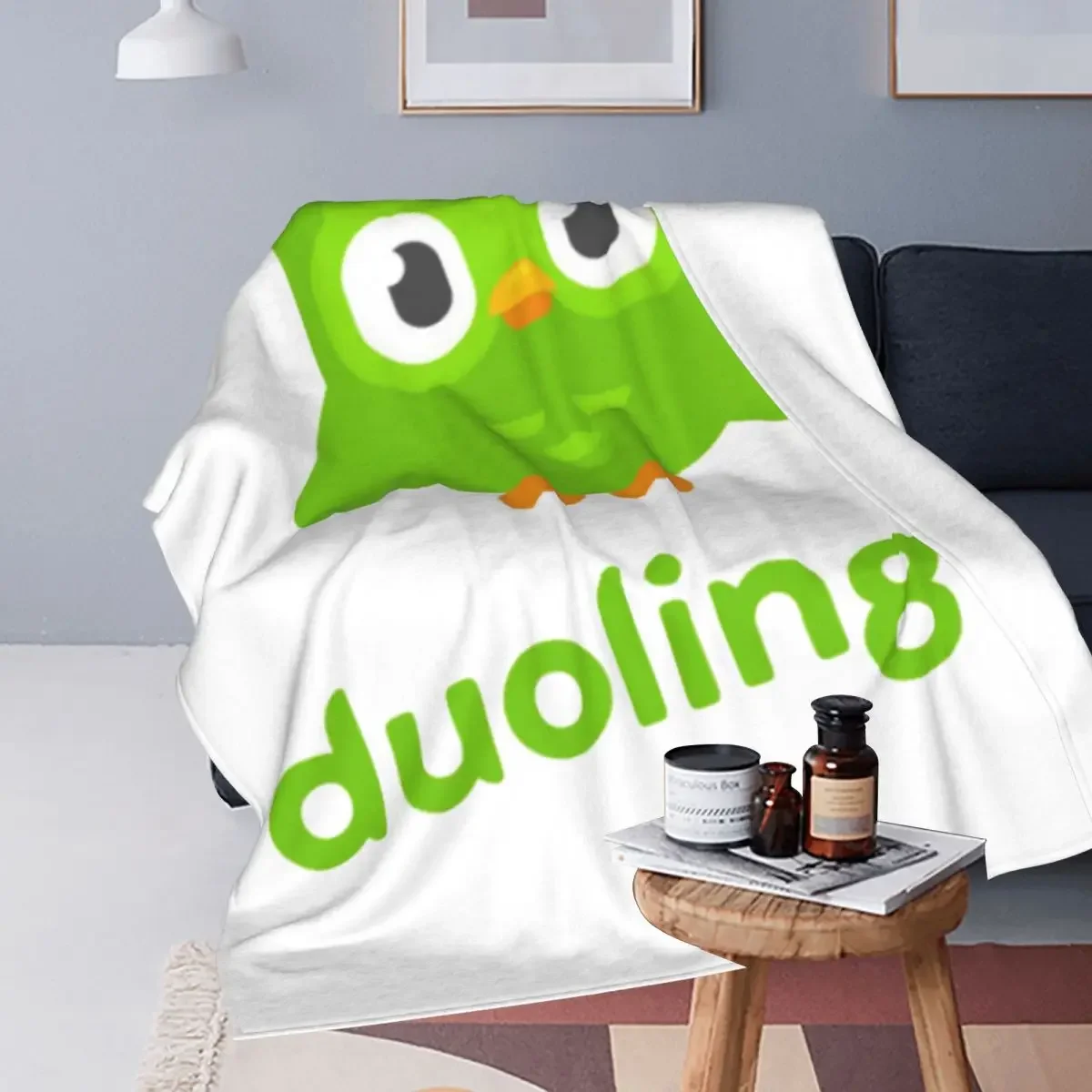 Duolingo Owl Duo Blankets Soft Warm Flannel Throw Blanket Cover for Bed Living room Picnic Travel Home Sofa