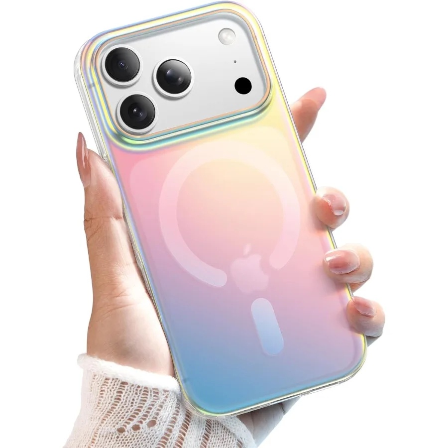 아이폰 17 프로 6.3인치용 무지개빛 케이스, MagSafe 호환, 화려한 형광 반투명 폰 커버 (무지개빛)