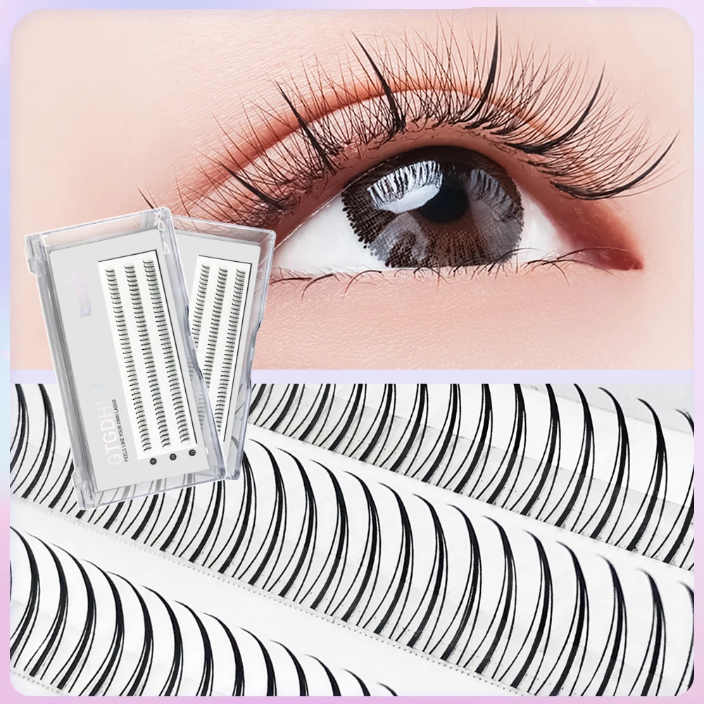 DIY A/M Shape Spikes Cluster Eyelash Extension Fish Tail Mix 3D Heat Bonded False  Lashes Individual Makeup Natural Premade Fan