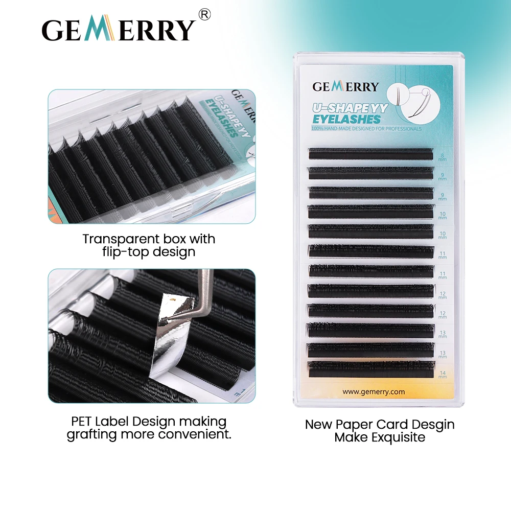 GEMERRY U Shape YY Lashes C/D 8-14mm Premade Fan Lash Extensions 2D YY U Tip Natural Eyelashes Easily Grafting Natural Lashes