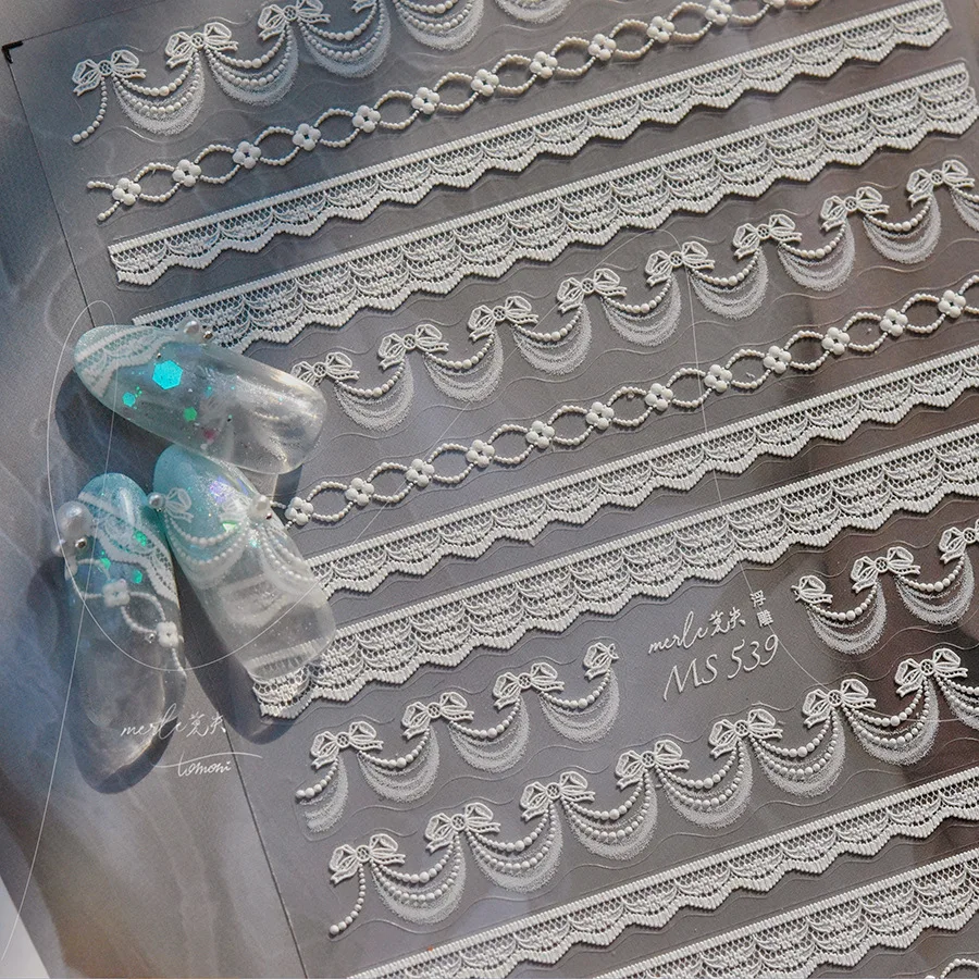 ملصقات دانتيل يابانية لفن الأظافر ، زينة لاصقة ، شارات ، إكسسوارات ذاتية الصنع ، كاواي ، وردي ، دانتيل ، 3d ، 1 ks ، 5d