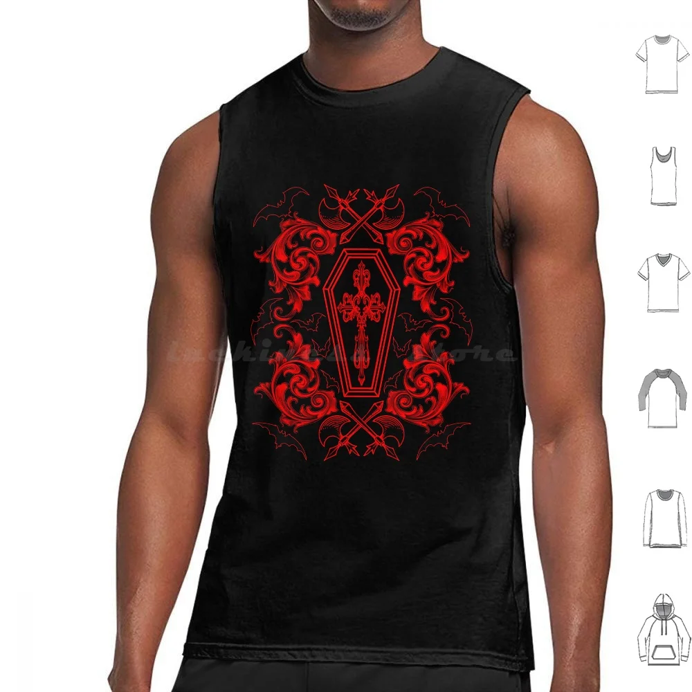 Gothic Vampire Tank Tops Print Cotton Damask Vampire Vampires Undead Halloween Dark Scary Haunted Axe Medieval Bats