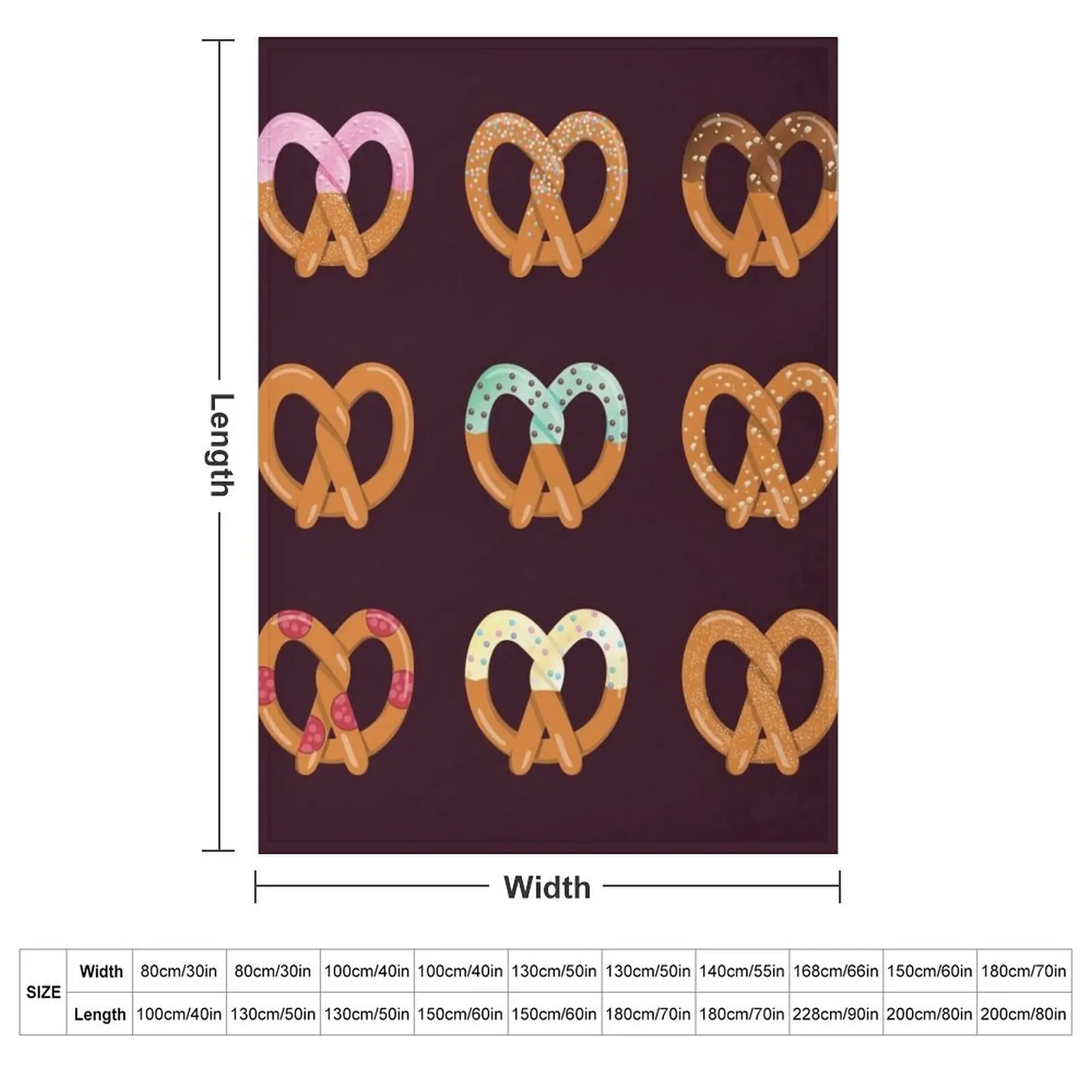 9 Pretzel Topping Flavors Throw Blanket couch cozy soft plush fuzzy picnic outdoor blanket