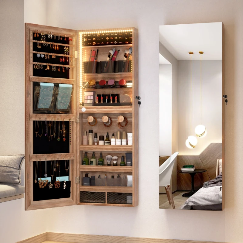 

Wall-mounted full-body mirror storage, cosmetic cabinet, fitting mirror, bedroom frameless multi-function large-face mirror,