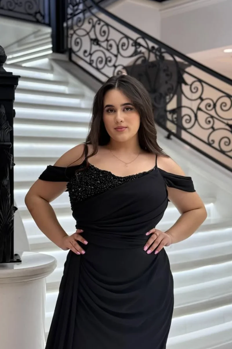 Jessica Abiti da sera eleganti da donna Occasioni formali Abiti da ballo Nero Slim Fit con spacchi laterali Abiti da festa Abiti da gala