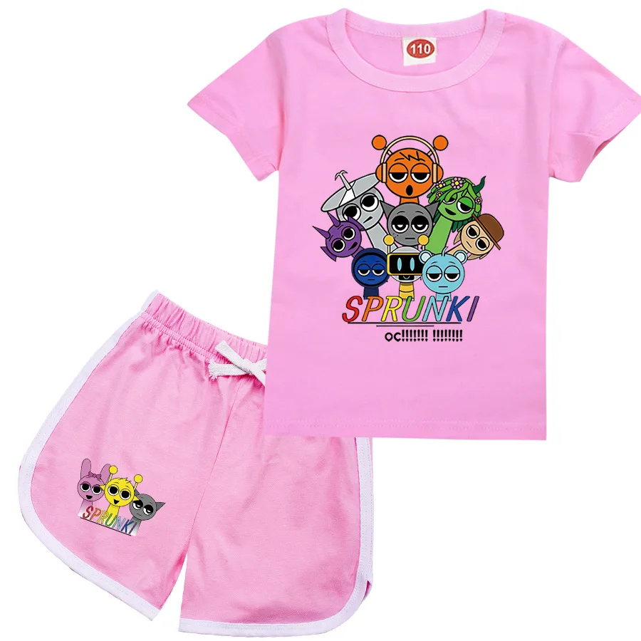 Sprunki-Conjuntos de ropa para niños, trajes de verano para bebés, chándales Sprunky Incredibox, camiseta de manga corta, pantalones cortos, trajes de 2 uds.