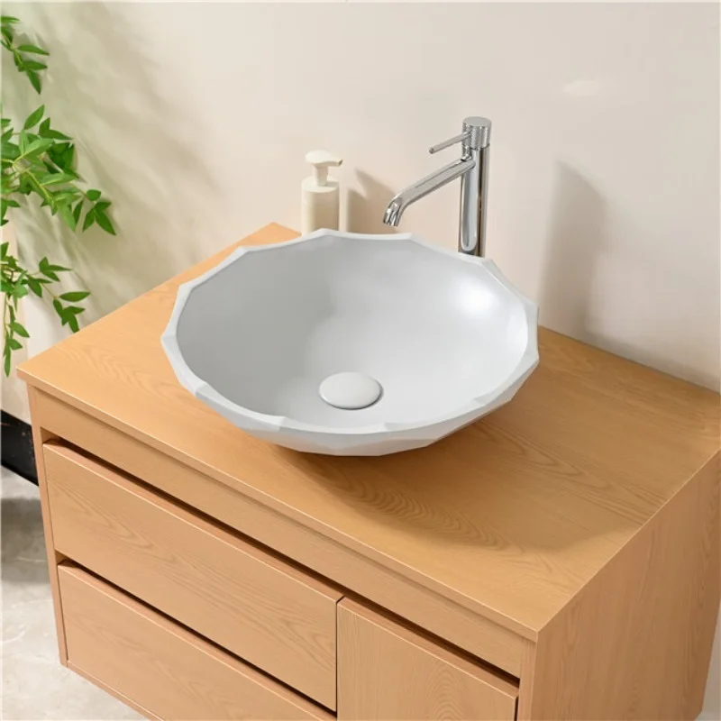 Natural gray flower-shaped cement surface wash basin concrete bathroom washbasin sink
