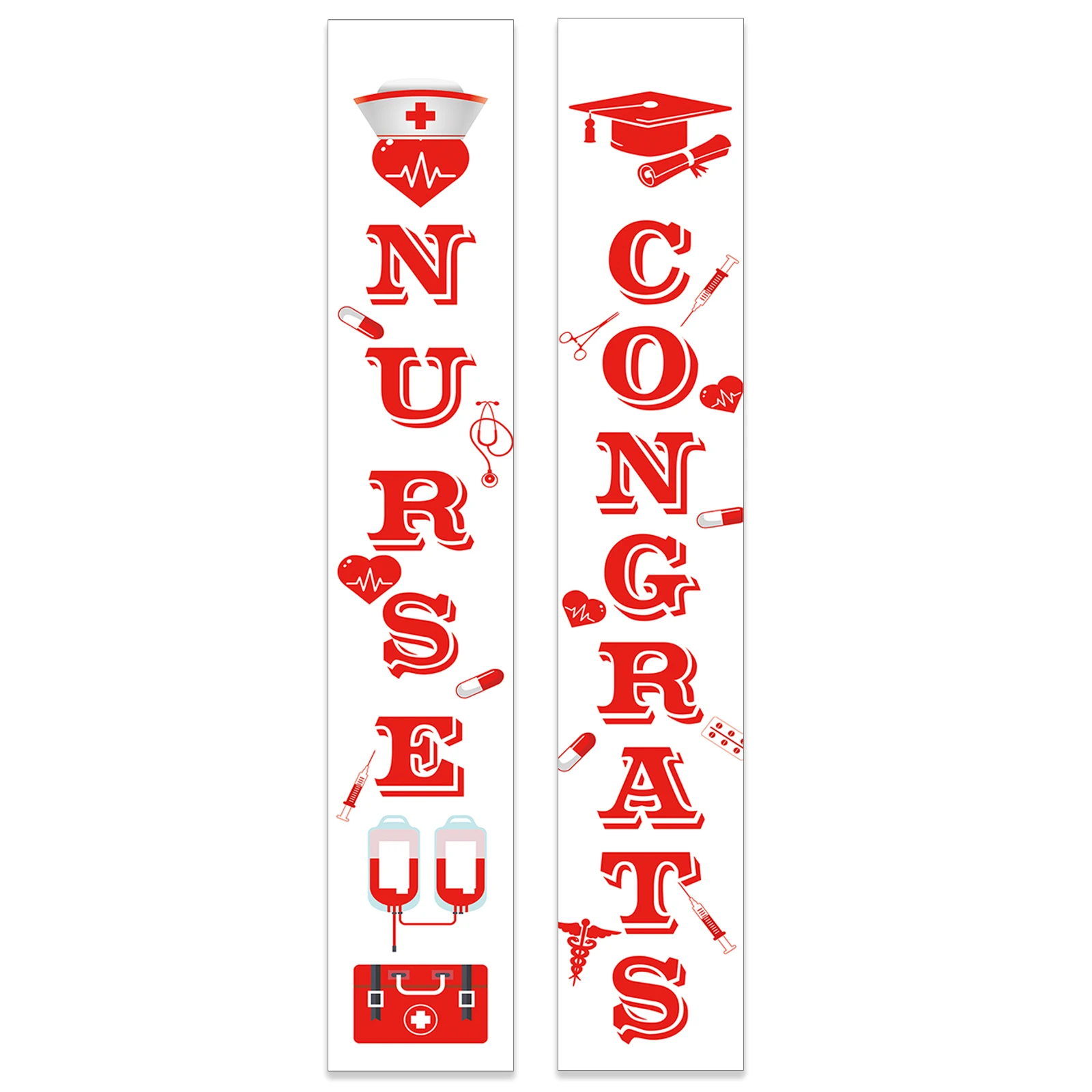 Congrats Nurse Porch Banner,2 Pieces Red Nurse Graduation Decorations Door Porch Sign for Nurse's Day Rn Nursing Graduation Pa