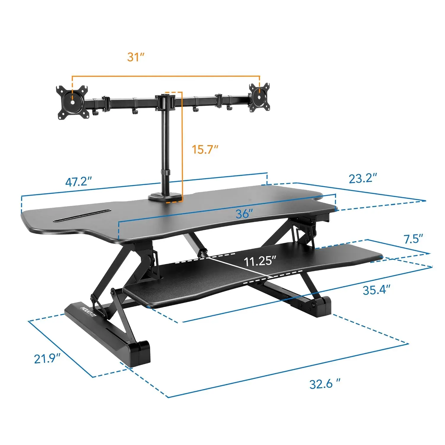 Electric Standing Desk Converter with Dual Monitor Arm, Stand Up Desk Riser X-Large 47.2