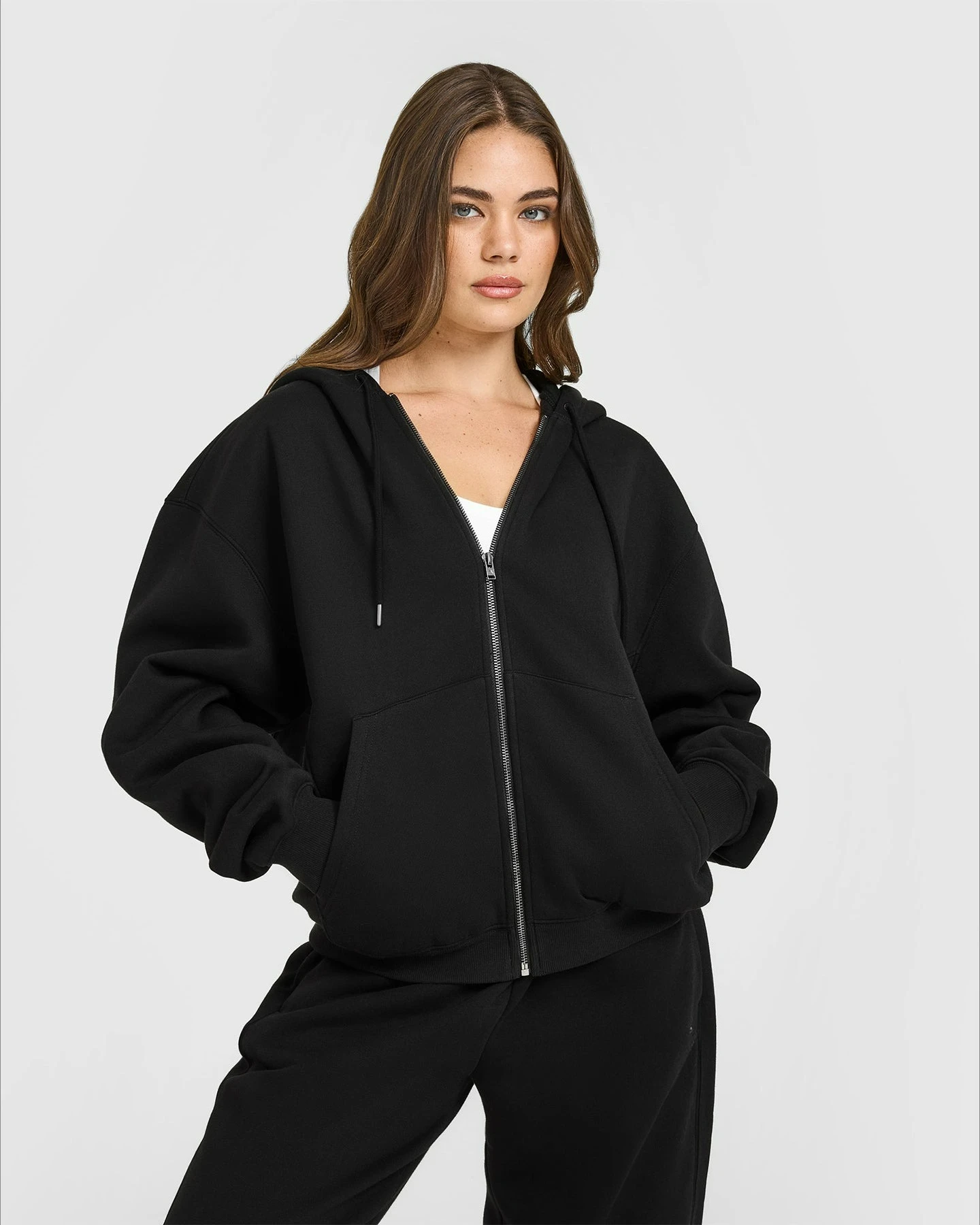 ENYFD Women's Zip Hoodie Embroidered Logo Casual Sweatshirt Lightweight Outdoor Training Jacket Soft Brushed Tracksuit
