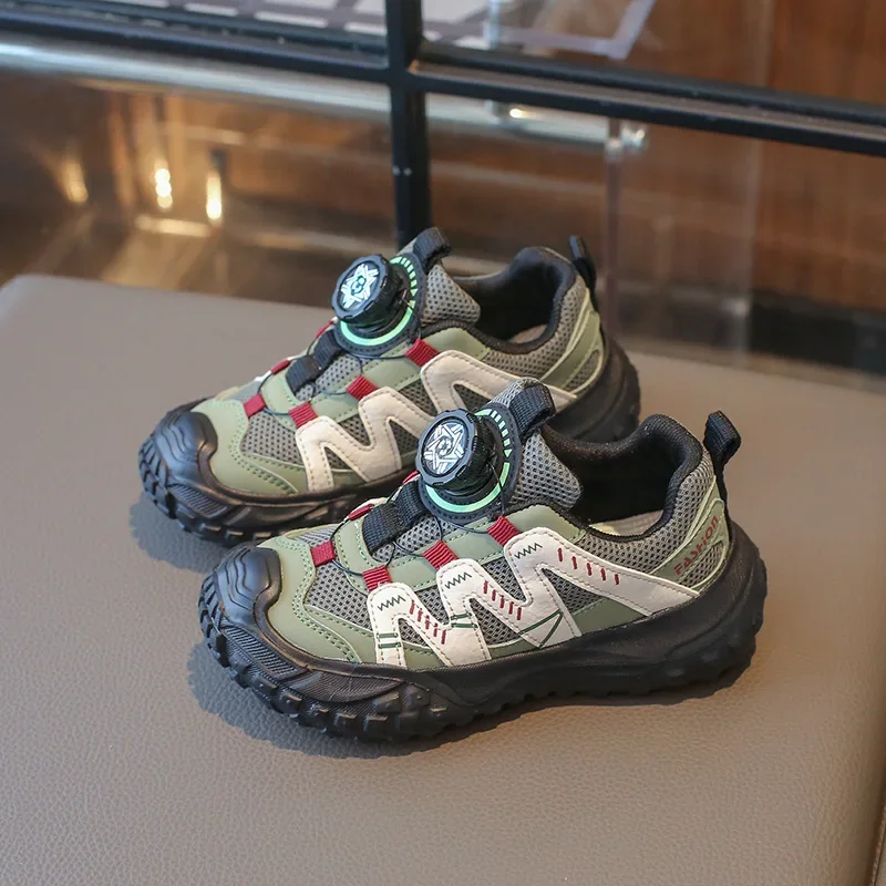 Boys Girls Sneakers with Rotating Buttons Kids Running Shoes Casual Mesh Breathable 2026 Brand New Children Sports Shoes Fashion