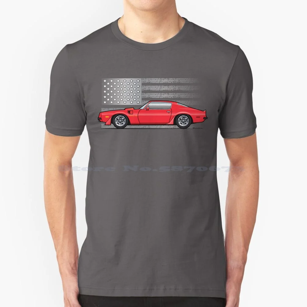 Red Bird T Shirt 100% Cotton Tee 1974 1975 Firebird Transam V8 Formula 6 6 Litre 455 Ho Base Six 400 350 Hardtop Coupe Shaker