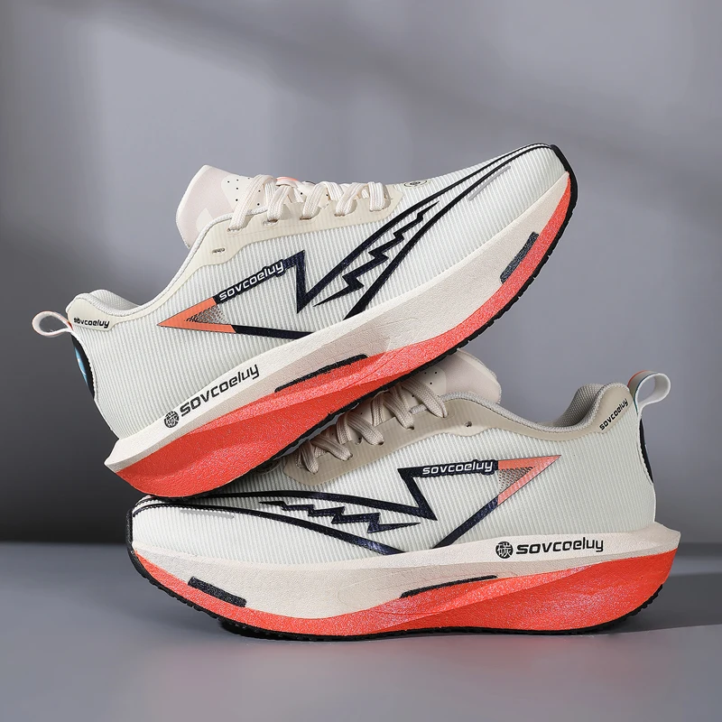 A pair of youth lace-up mesh racing running sneakers, two-tone shock absorbing thick sole student sports shoes BD-B2277