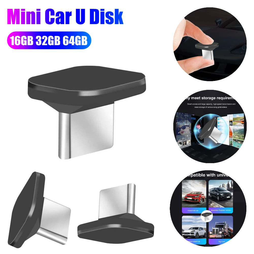 16GB/32GB/64GB Mini Car U Disk Portable Type C USB Flash Drive Memory Stick Fast Transmission Plug and Play for Car Computer TV