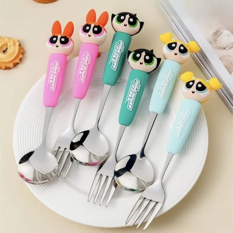 

Kawaii Anime The Powerpuff and Girls Series Fork Spoon Cute Cartoon Character Creativity Convenient Cutlery Dessert Fork