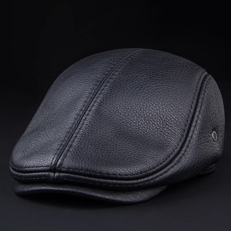 Men's Top Grain Cowhide Peaked Cap with Ear Flaps | Winter Outdoor Worker Hat | New Autumn Winter