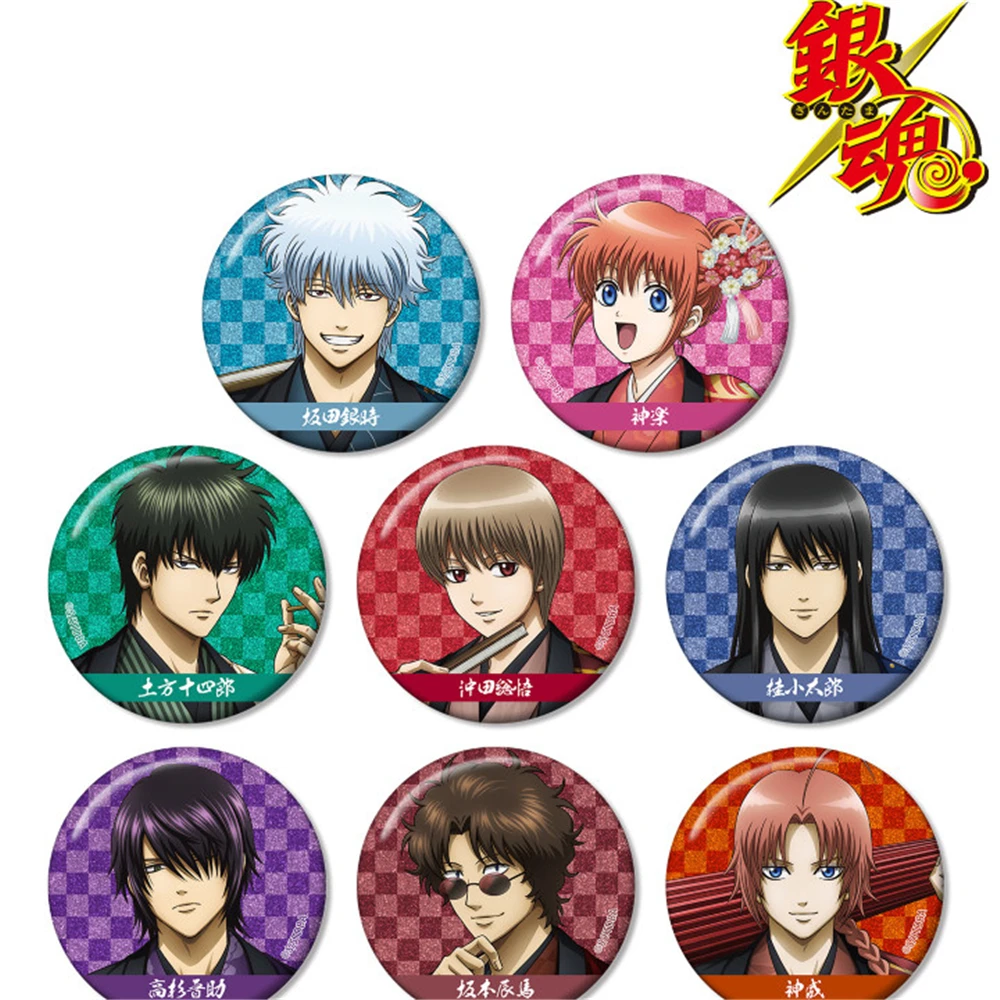 58mm Anime Gintama Oboro Takasugi Shinsuke Sadaharu Hijikata Toushirou‌ Cosplay COSTUME Badge Pin SPTE Tinplate Brooch﻿ Prop