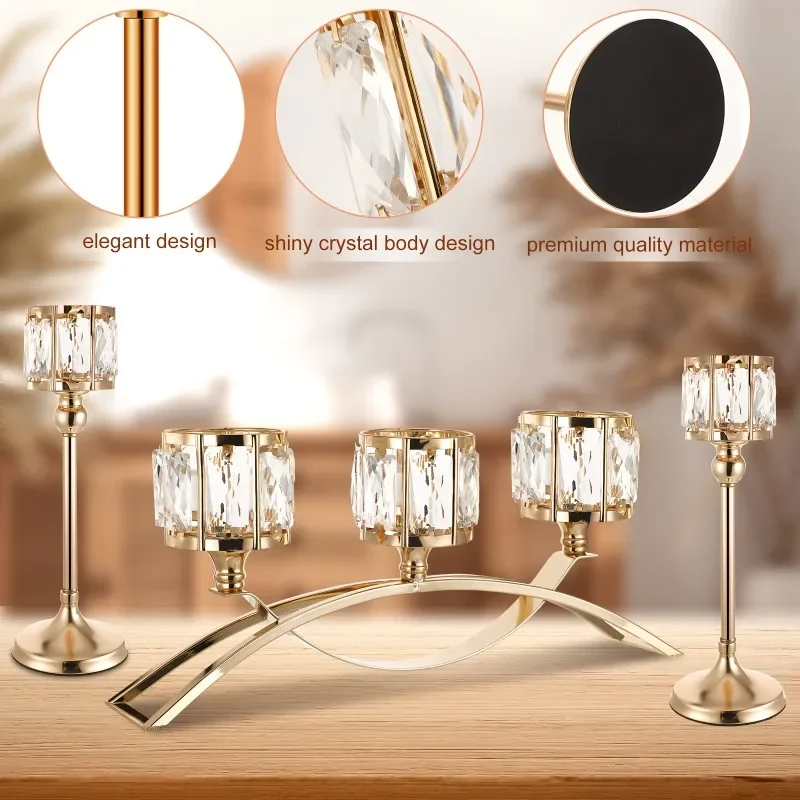 3pcs Metal Floor Mounted Candle Holder,Decorative 3-Armed Candlestick for Wedding, Home,Table Centerpiece,Living Room Decoration