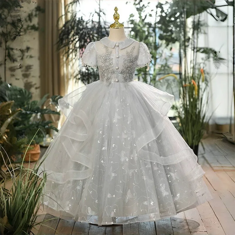 Girls Princess Party Dress Children Birthday Flower Girl Wedding Performance Evening Party Clothes Pageant Gown for Host Piano